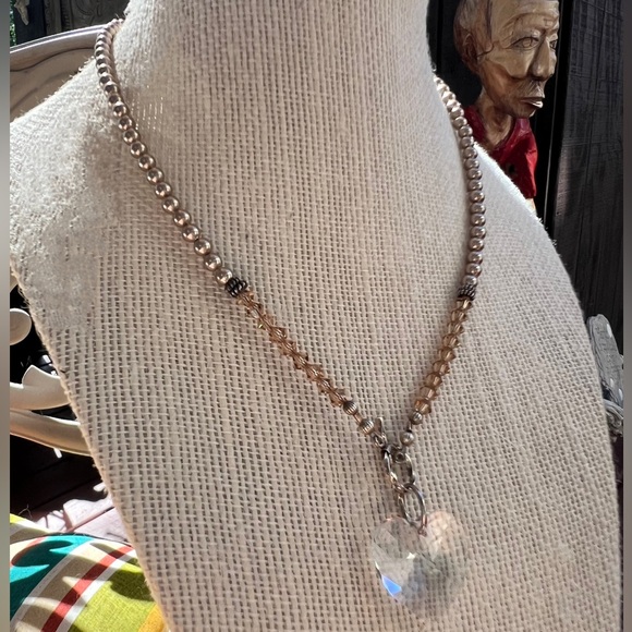 Crystal Swarovski Heart Faux Champagne Pearl Choker Necklace - Picture 8 of 9